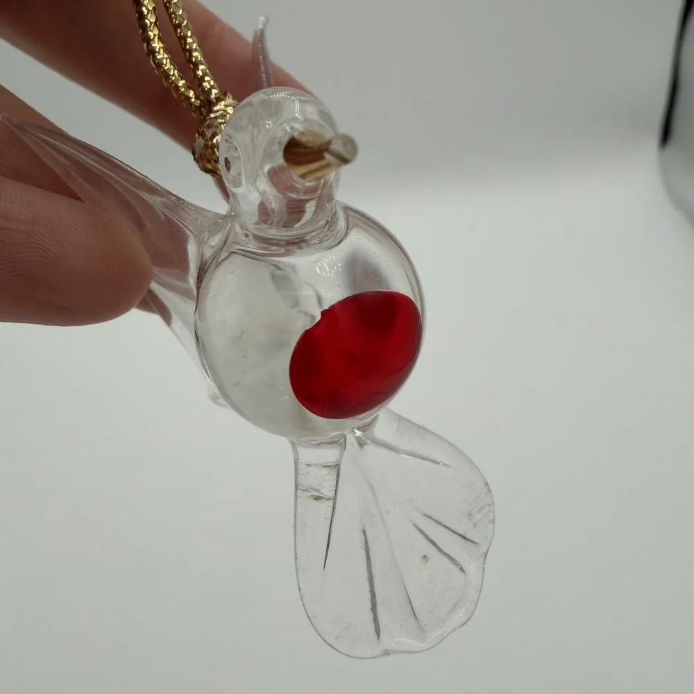 Vintage Glass Hummingbird Ornament Red Breast‎ Gold Beak Hanging Decor